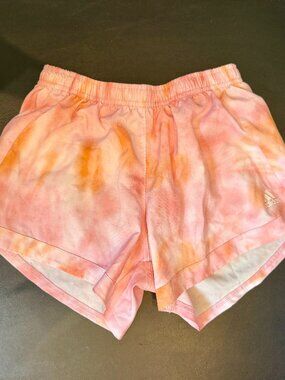 Adidas Girls Pink Orange Tie-Dye Lined Athletic Shorts Running Large 14/16